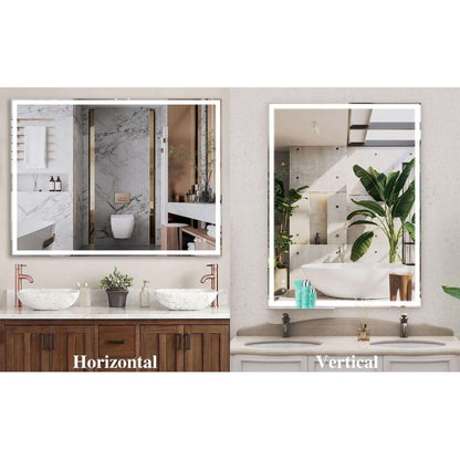 48x36 inch LED Bathroom Vanity Mirror Wall Mounted Adjustable White/Warm/Natural Lights Anti-Fog Touch Switch with Memory Modern Smart Large Bathroom Mirrors