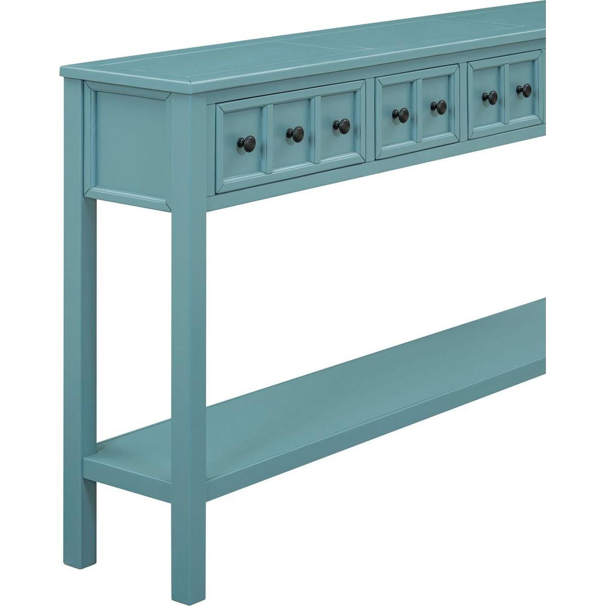 Rustic Entryway Console Table, 60" Long Sofa Table with two Different Size Drawers and Bottom Shelf for Storage (Turquoise Green)