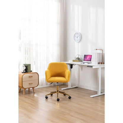 Modern Teddy Fabric Material Adjustable Height 360 Revolving Home Office Chair With Gold Metal Legs And Universal Wheel For Indoor,Yellow