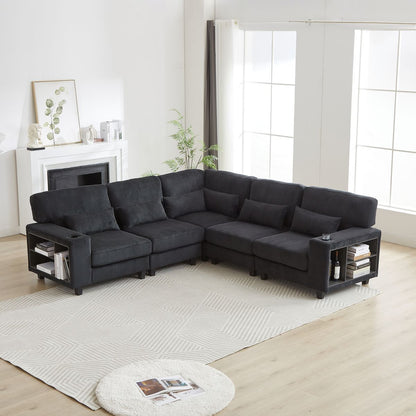 102.75*102.75' L-Shaped Modular Sectional Sofa, Modern Corduroy Sectional Sofa, Arm with Storage With Cup Holder 5-Seat Convertible Sectional Sofa for Living Room, Bedroom, Lounge and Projection Room