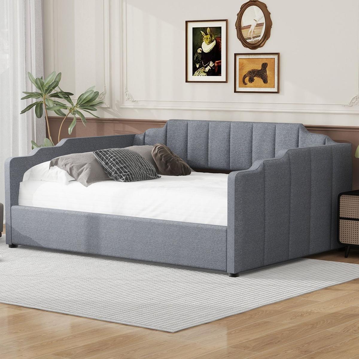 Upholstered Daybed with Underneath Storage,Full Size, Gray