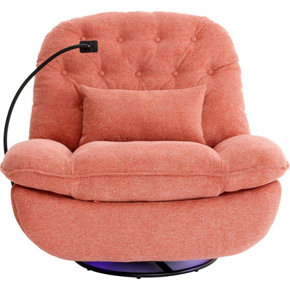 270 Degree Swivel Power Recliner with Voice Control, Bluetooth Music Player,USB Ports, Atmosphere Lamp, Hidden Arm Storage and Mobile Phone Holder for Living Room, Bedroom, Apartment, Red