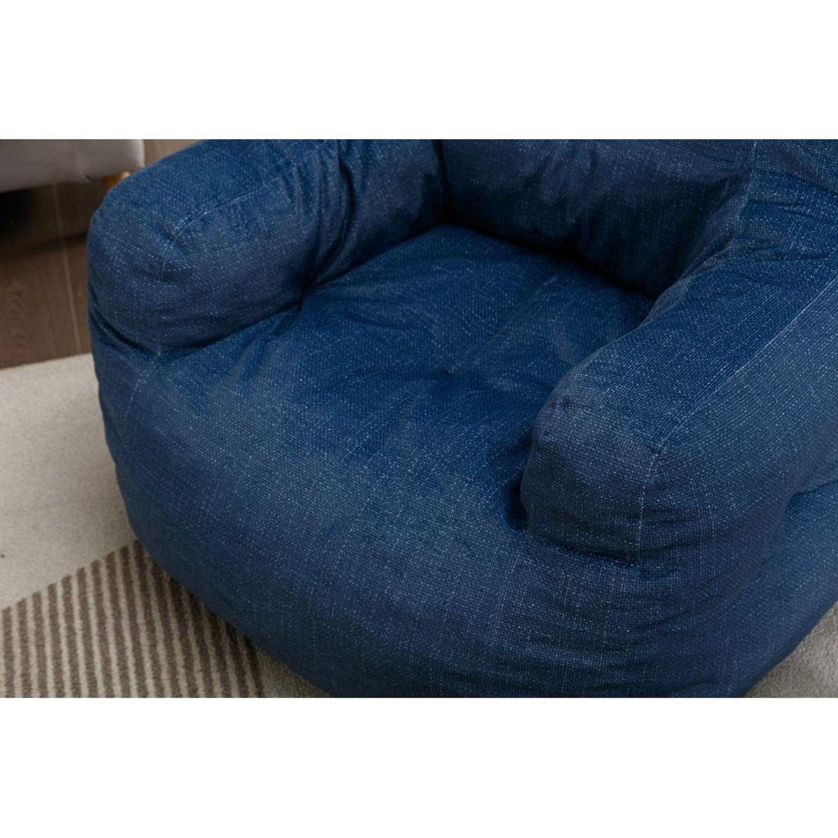 Soft Cotton Linen Fabric Bean Bag Chair Filled With Memory Sponge,Blue