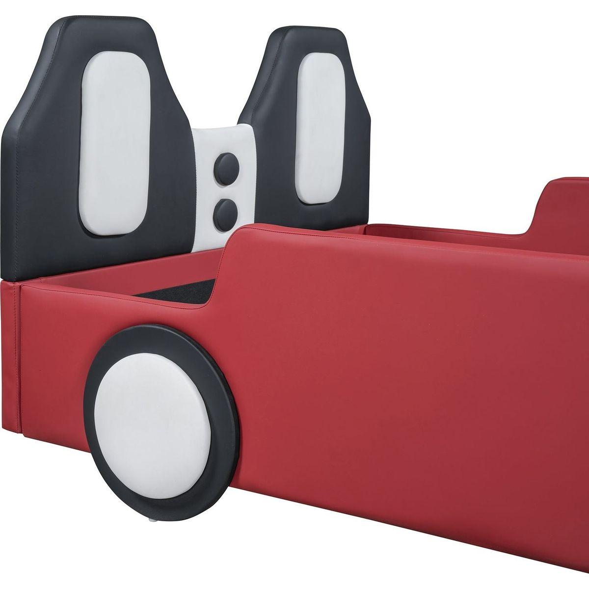 Twin Size Race Car-Shaped Platform Bed with Wheels,Red