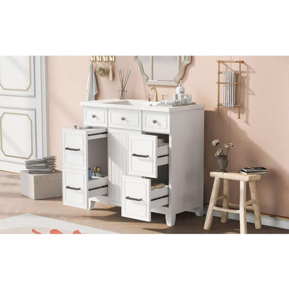 36" Bathroom Vanity Cabinet with Sink Top Combo Set,White,Single Sink,Shaker Cabinet with Soft Closing Door and Drawer