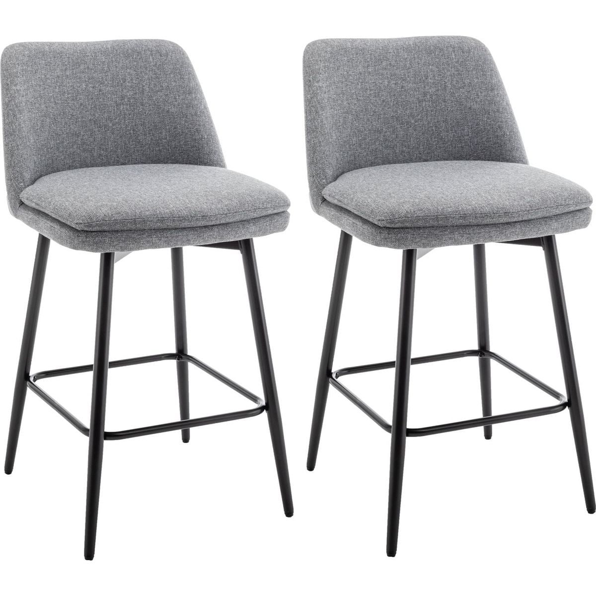 Counter Height Swivel Bar Stools Set of 2, 360 Swivel Upholstered Barstools with Back and Metal Legs, 25.6" Seat Height,Counter Stools for Kitchen Island and Pub,Linen Cloth,Grey