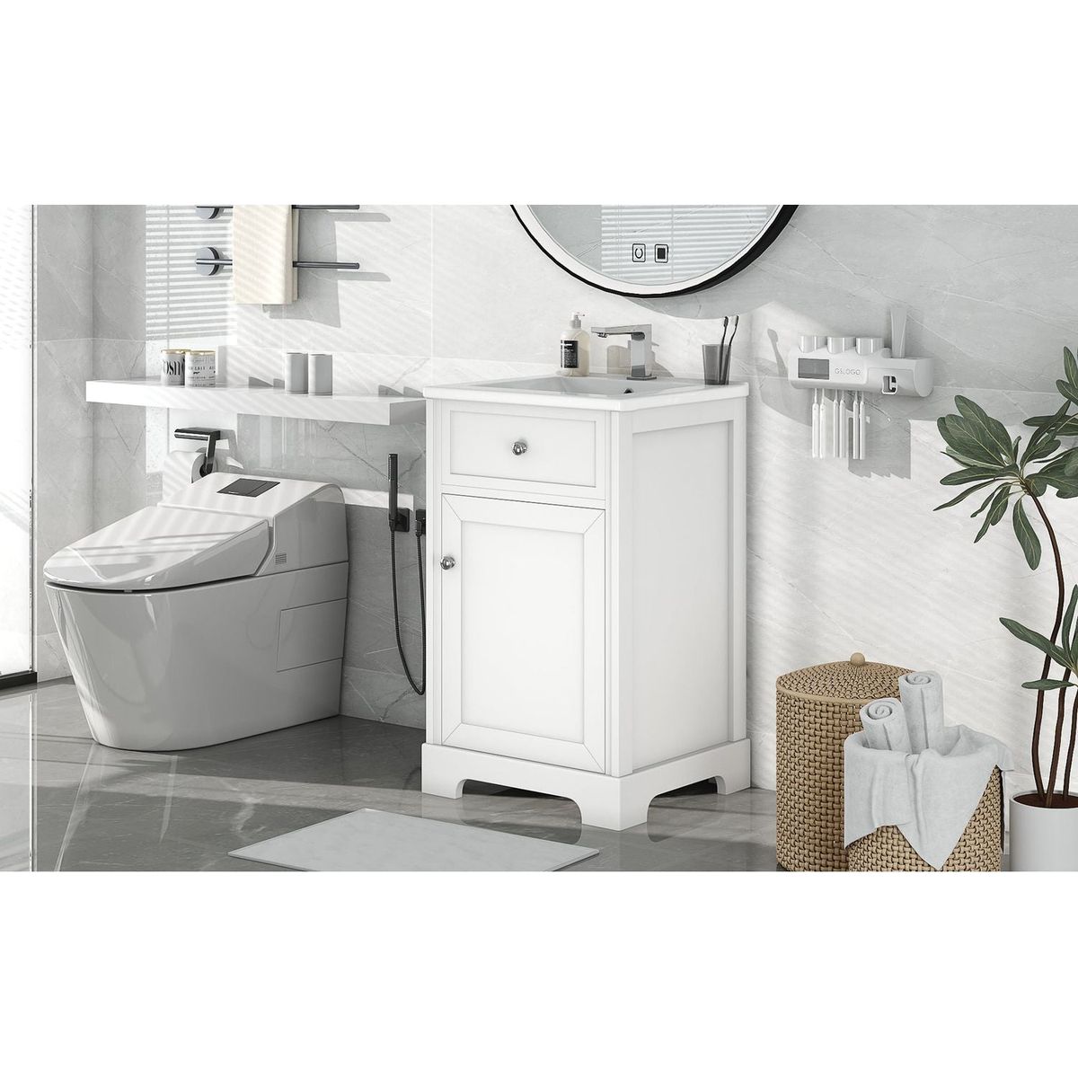 20" Bathroom Vanity with Sink, Bathroom Cabinet with Soft Closing Door, Storage Rack and Adjustable Shelve, White