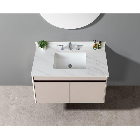 31 Inch Marble Vanity Top, White Vanity Top with Pre-drilled Faucet Holes, Bathroom Vanity Top with Undermount Rectangular Middle Sink and 4" Height Backsplash,  Bianco Carrara Venato