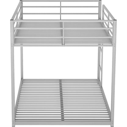 Full over Full Metal Bunk Bed, Low Bunk Bed with Ladder, Silver