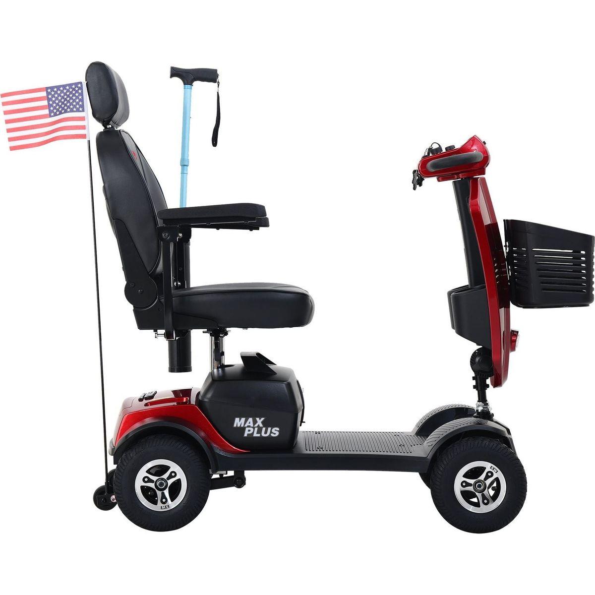 MAX PLUS RED 4 Wheels Outdoor Compact Mobility Scooter with 2pcsx20AH Lead acid Battery, 16 Miles, Cuo Holders & USB charger Port