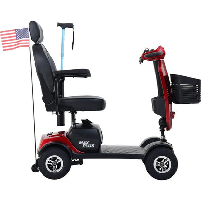 MAX PLUS RED 4 Wheels Outdoor Compact Mobility Scooter with 2pcsx20AH Lead acid Battery, 16 Miles, Cuo Holders & USB charger Port