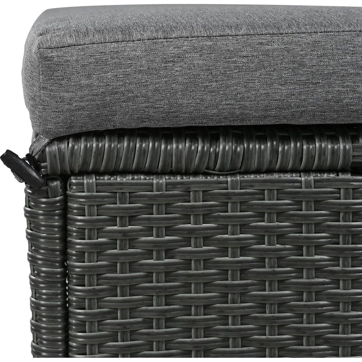 5-Piece Outdoor Patio Rattan Sofa Set, Sectional PE Wicker L-Shaped Garden Furniture Set with 2 Extendable Side Tables, Dining Table and Washable Covers for Backyard, Poolside, Indoor, Gray