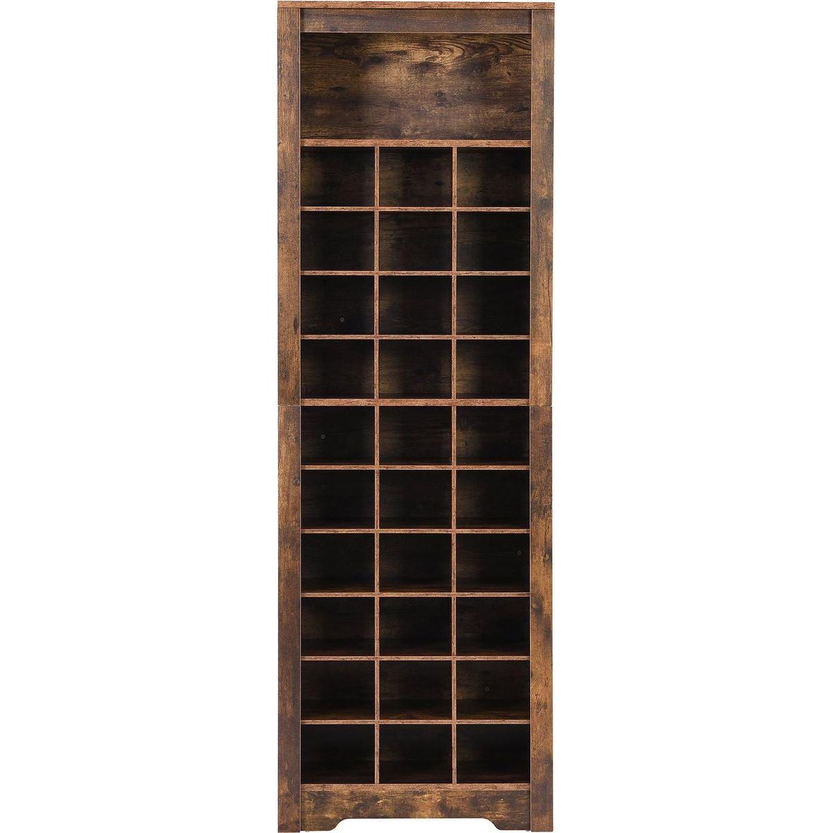 Stylish Design 30 Shoe Cubby Console, Contemporary Shoe Cabinet with Multiple Storage Capacity, Free Standing Tall Cabinet with Versatile Use for Hallway, Bedroom, Rustic Brown