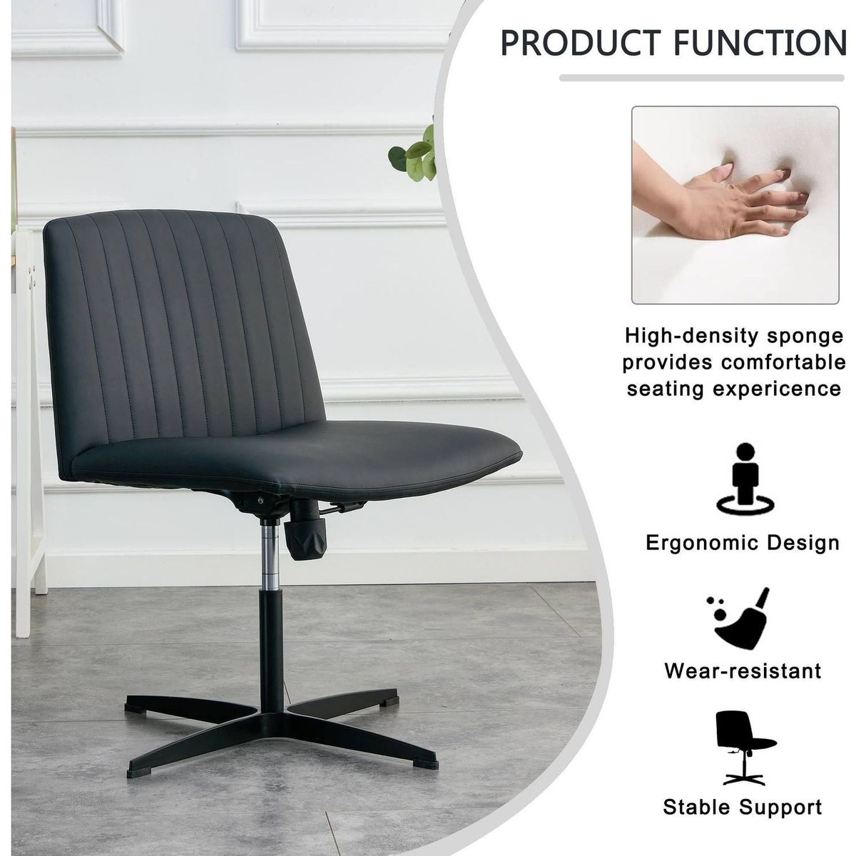 Black High Grade Pu Material. Home Computer Chair Office Chair Adjustable 360 Swivel Cushion Chair With Black Foot Swivel Chair Makeup Chair Study Desk Chair. No Wheels