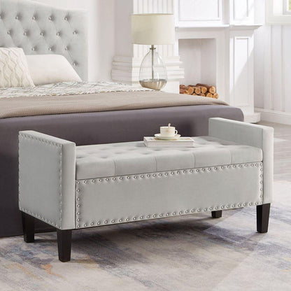 Upholstered Tufted Button Storage Bench with nails trim,Entryway Living Room Soft Padded Seat with Armrest,Bed