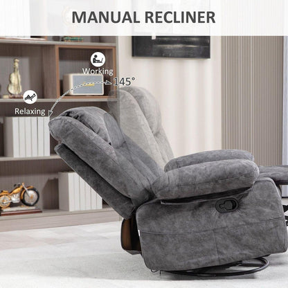 Swivel Rocker Recliner Chair for Living Room, Fabric Reclining Chair for Nursery, Rocking Chair with Footrest, Side Pockets, Charcoal Gray