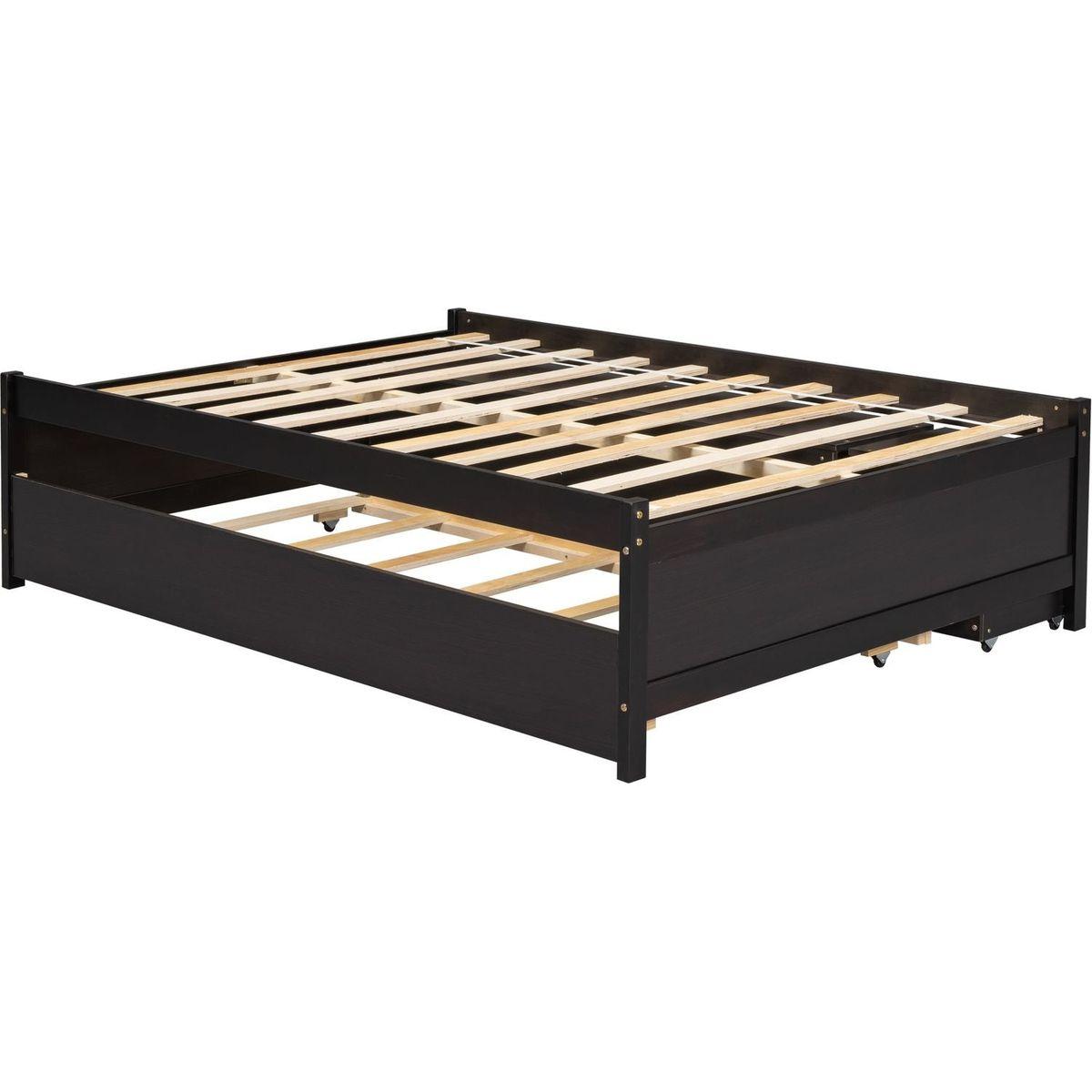 Versatile Full Bed with Trundle,Under bed Storage Box and Nightstand .Espresso