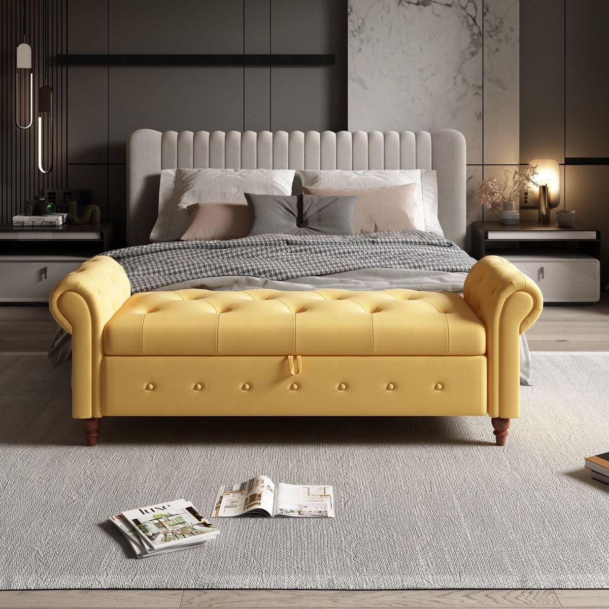 63" Bed Bench Yellow Fabric