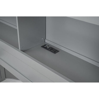 Full Size platform bed with trundle, drawers and USB plugs, Gray