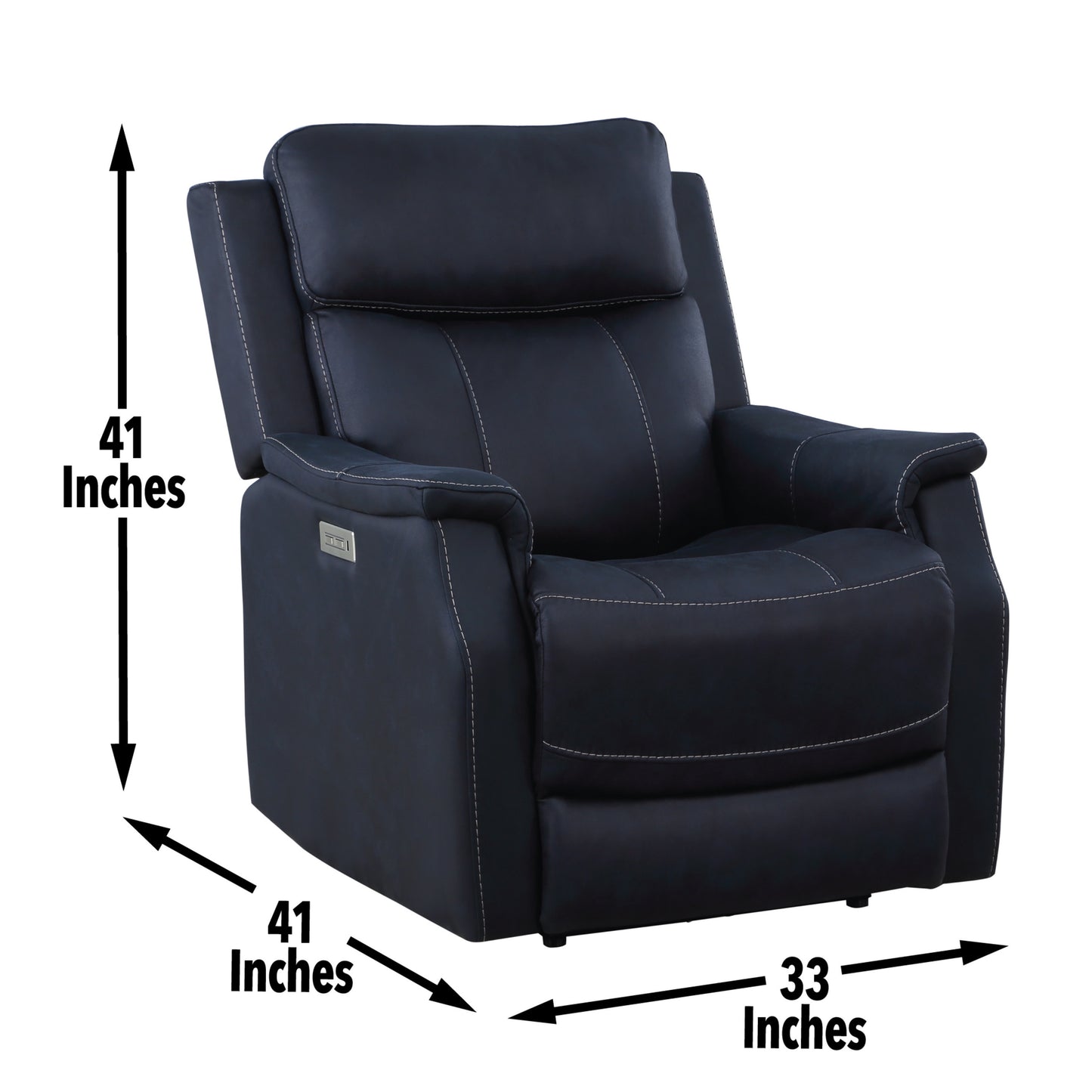 Clean Contemporary Dual-Power Recliner - Ocean Blue Leatherette, Power Footrest, Power Headrest - Easy-Care and Convenience