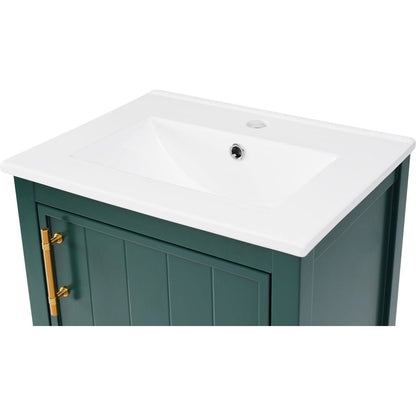 20" Bathroom Vanity with Sink, Bathroom Cabinet with Soft Closing Door, Storage Rack and Open Shelf, Green