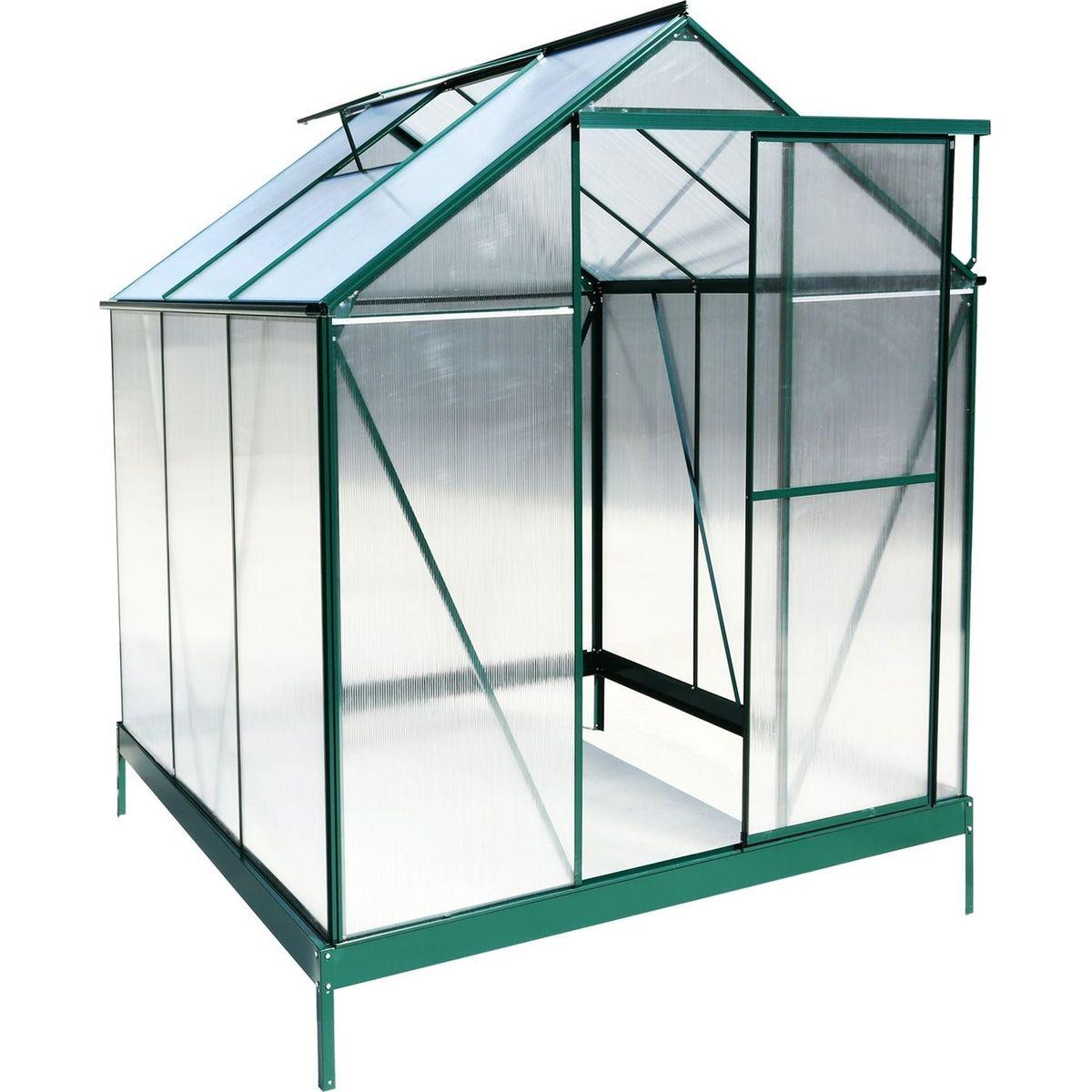 6.3'x6.2'x7' Polycarbonate Greenhouse, Heavy Duty Outdoor Aluminum Walk-in Green House Kit with Rain Gutter, Vent and Door for Backyard Garden, color green
