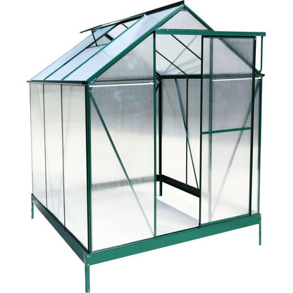 6.3'x6.2'x7' Polycarbonate Greenhouse, Heavy Duty Outdoor Aluminum Walk-in Green House Kit with Rain Gutter, Vent and Door for Backyard Garden, color green