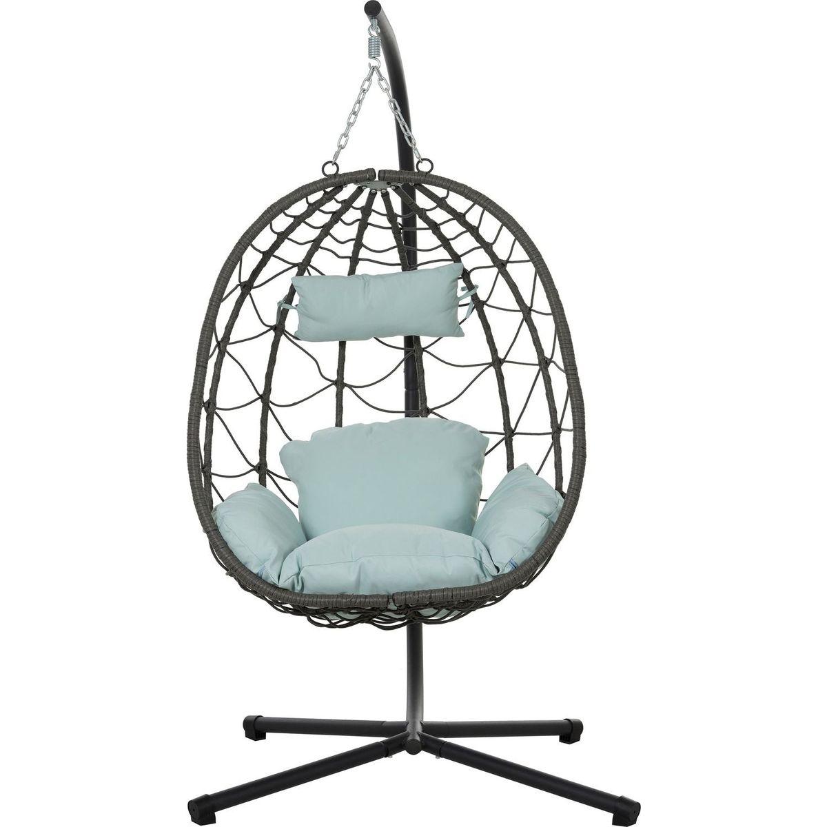 Egg Chair with Stand Indoor Outdoor Swing Chair Patio Wicker Hanging Egg Chair Hanging Basket Chair with Stand for Bedroom Living Room Balcony