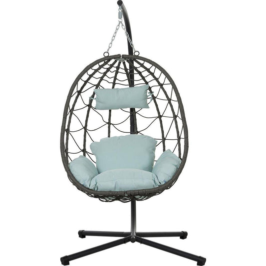 Egg Chair with Stand Indoor Outdoor Swing Chair Patio Wicker Hanging Egg Chair Hanging Basket Chair with Stand for Bedroom Living Room Balcony