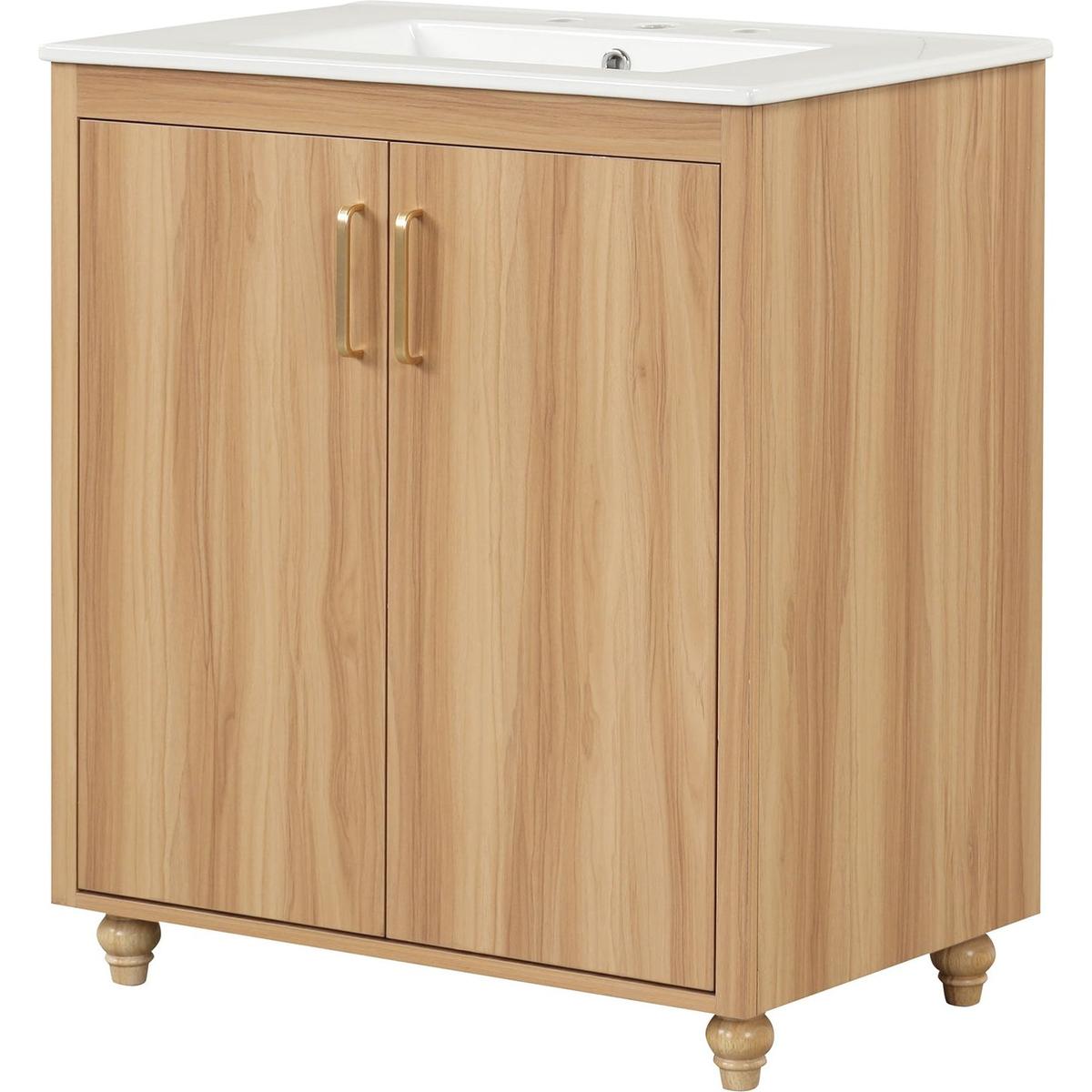 30" Bathroom Vanity with Sink Combo, Multi-functional Bathroom Cabinet with Doors and Drawer, MDF Board, Natural