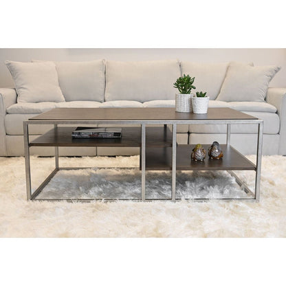 Padena 3-Piece Metal Frame Wood Living Room Coffee Table and 2 Chairside Tables Set