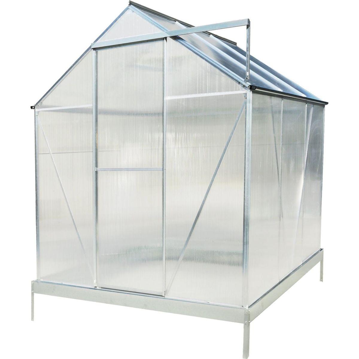 6.3'x6.2'x7' Polycarbonate Greenhouse, Heavy Duty Outdoor Aluminum Walk-in Green House Kit with Rain Gutter, Vent and Door for Backyard Garden, color aluminium