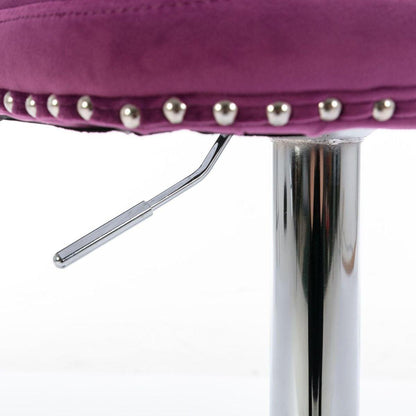 Swivel Velvet Barstools Adjusatble Seat Height from 25-33 Inch, Chrome base Bar Stools with Backs Comfortable Tufted for Home Pub and Kitchen Island, Purple,Set of 2