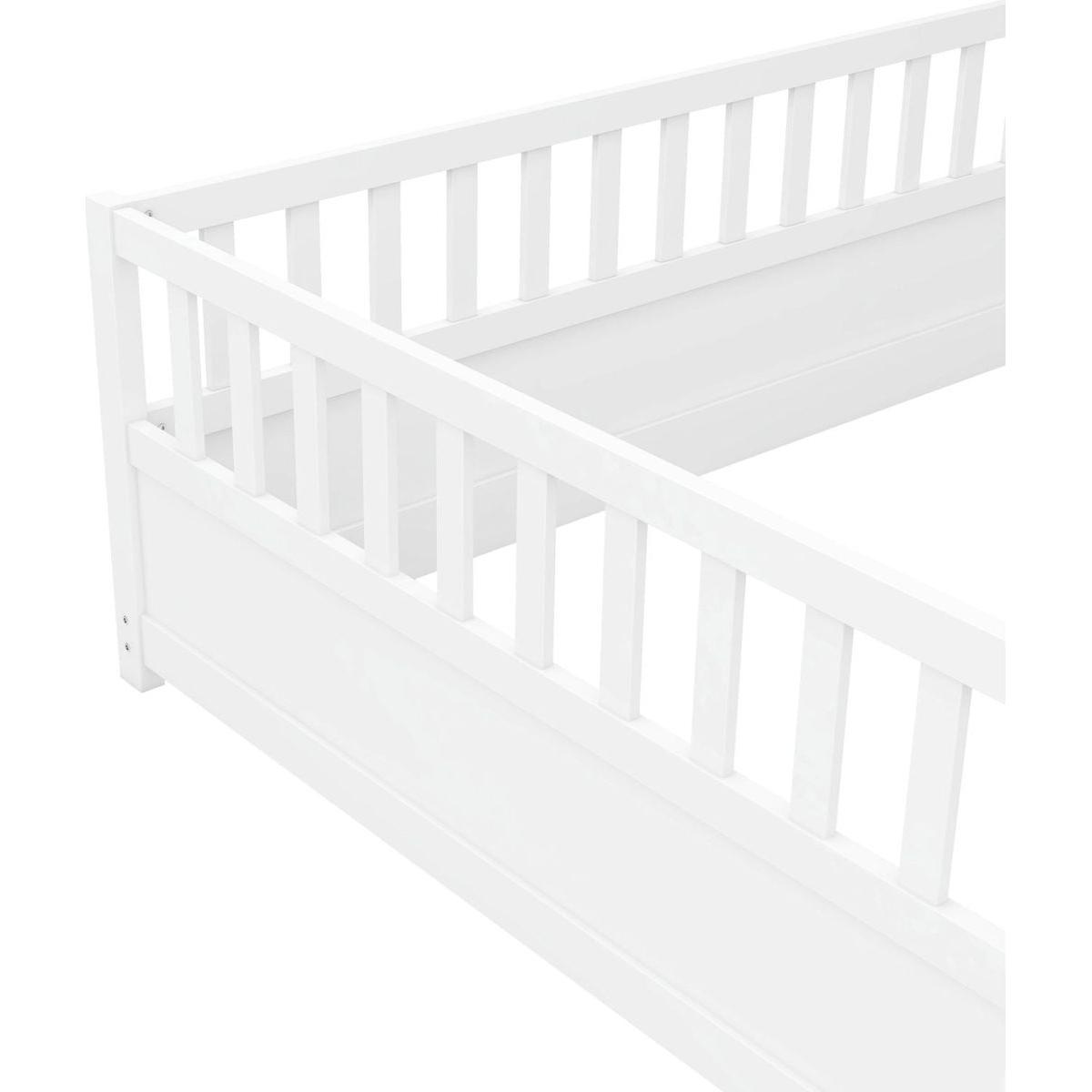 Full size Floor bed, integral construction with super high security barrier, door, children's floor bed frame, Montessori wooden children's floor bed, white - Streamdale Furniture