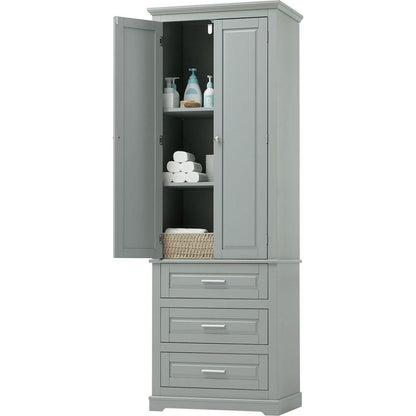 Tall Storage Cabinet with Three Drawers for Bathroom/Office, Grey