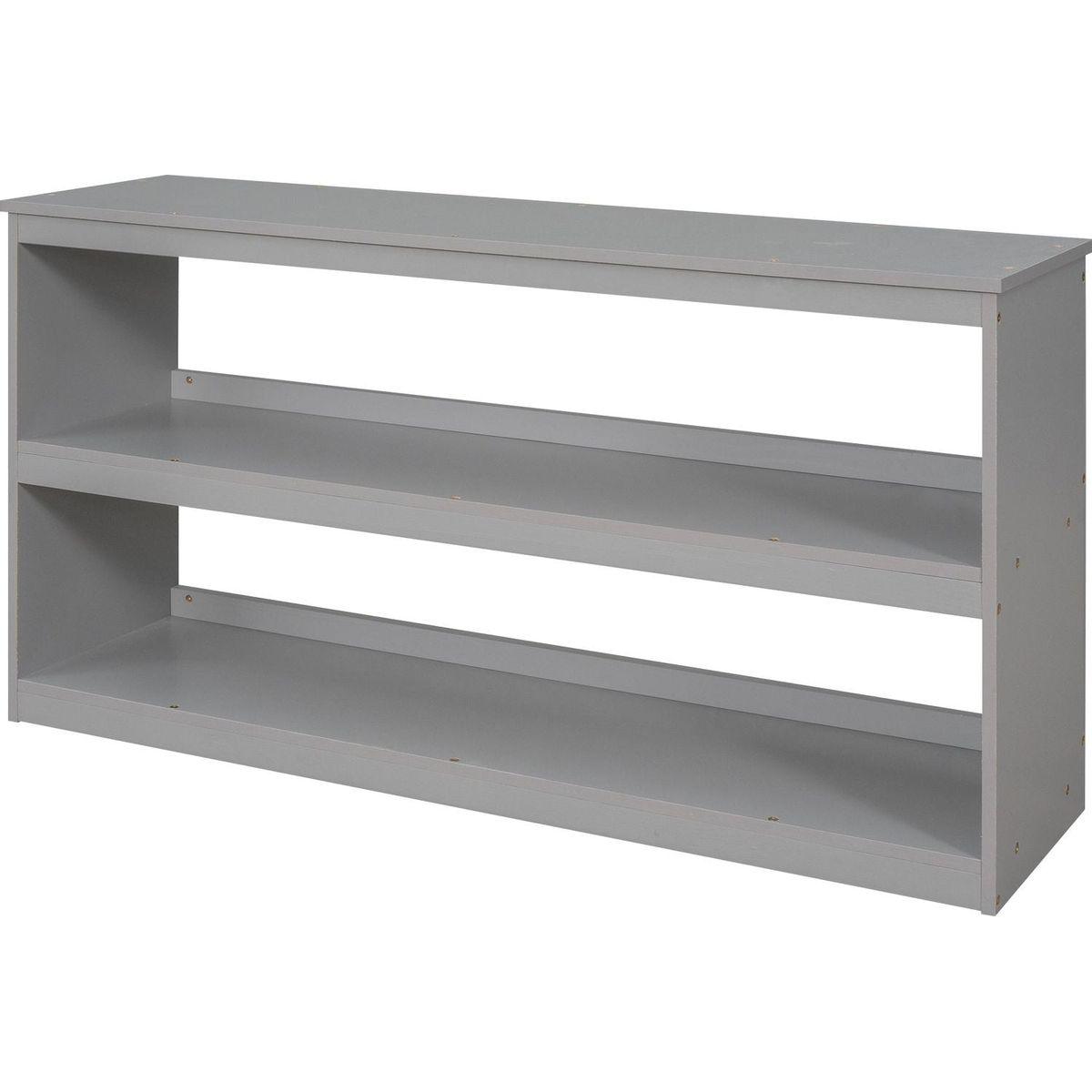 Low Study Full Loft Bed with Cabinet, Shelves and Rolling Portable Desk, Multiple Functions Bed- Gray