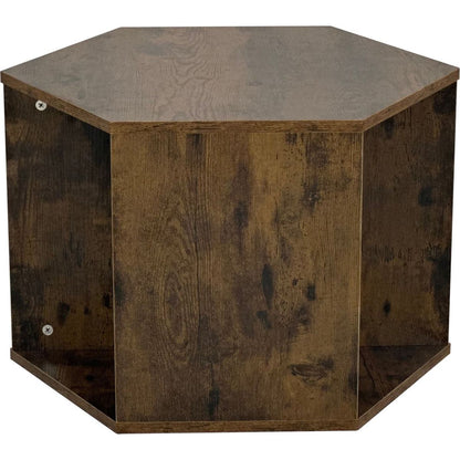 23.62" Hexagonal Coffee Table Side Table Nightstand Antique Wood