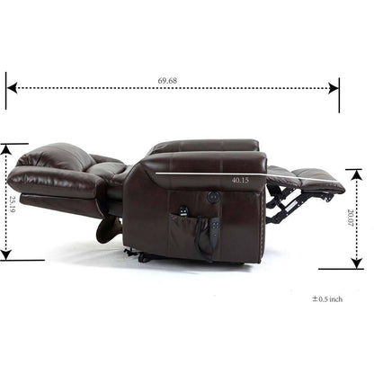 Power Lift Recliner Chair Heat Massage Dual Motor Infinite Position Up to 350 LBS, Faux Leather, Heavy Duty Motion Mechanism with USB Ports, Brown