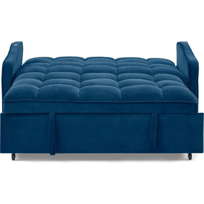 Loveseats Sofa Bed with Pull-out Bed,Adjustable Back and Two Arm Pocket,TypeC and USB Charging with Copper nail,Blue (47"x53"x31")