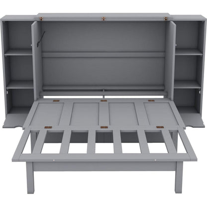 Full Size Murphy Bed with Shelves, Drawers and USB Ports,Gray
