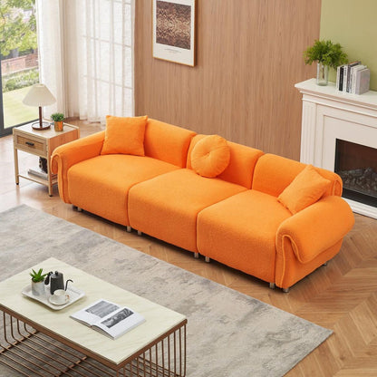 orange teddy velvet fabric, with 3 pillows, three-person sofa can be placed in the living room and other scenes