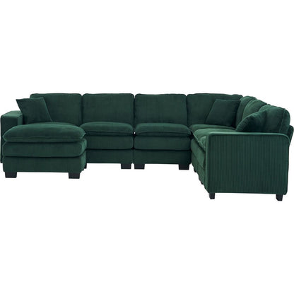 Modern U Shaped 6-seat Sectional Sofa Couch with one Ottoman and three toss pillows, Modular Sofa for Living Room,Corduroy sofa