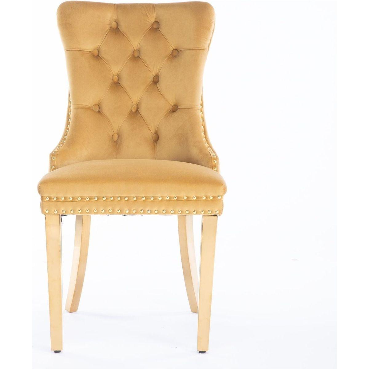 Nikki Collection Modern, High-end Tufted Solid Wood Contemporary Velvet Upholstered Dining Chair with Golden Stainless Steel Plating Legs,Nailhead Trim,Set of 2,Gold