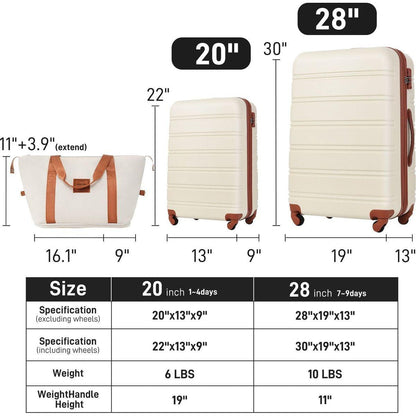 Hardshell Luggage Sets 2Pcs + Bag Spinner Suitcase with TSA Lock Lightweight 20" + 28"