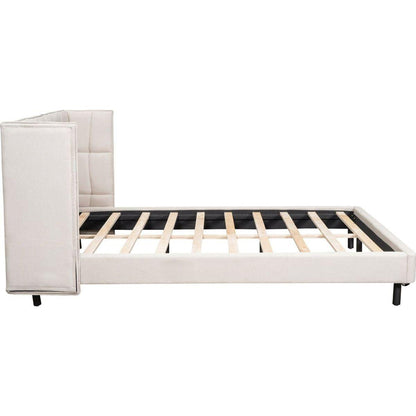 Queen Size Upholstered Platform Bed with LED Lights and U-Shaped Headboard, Linen Fabric, Beige