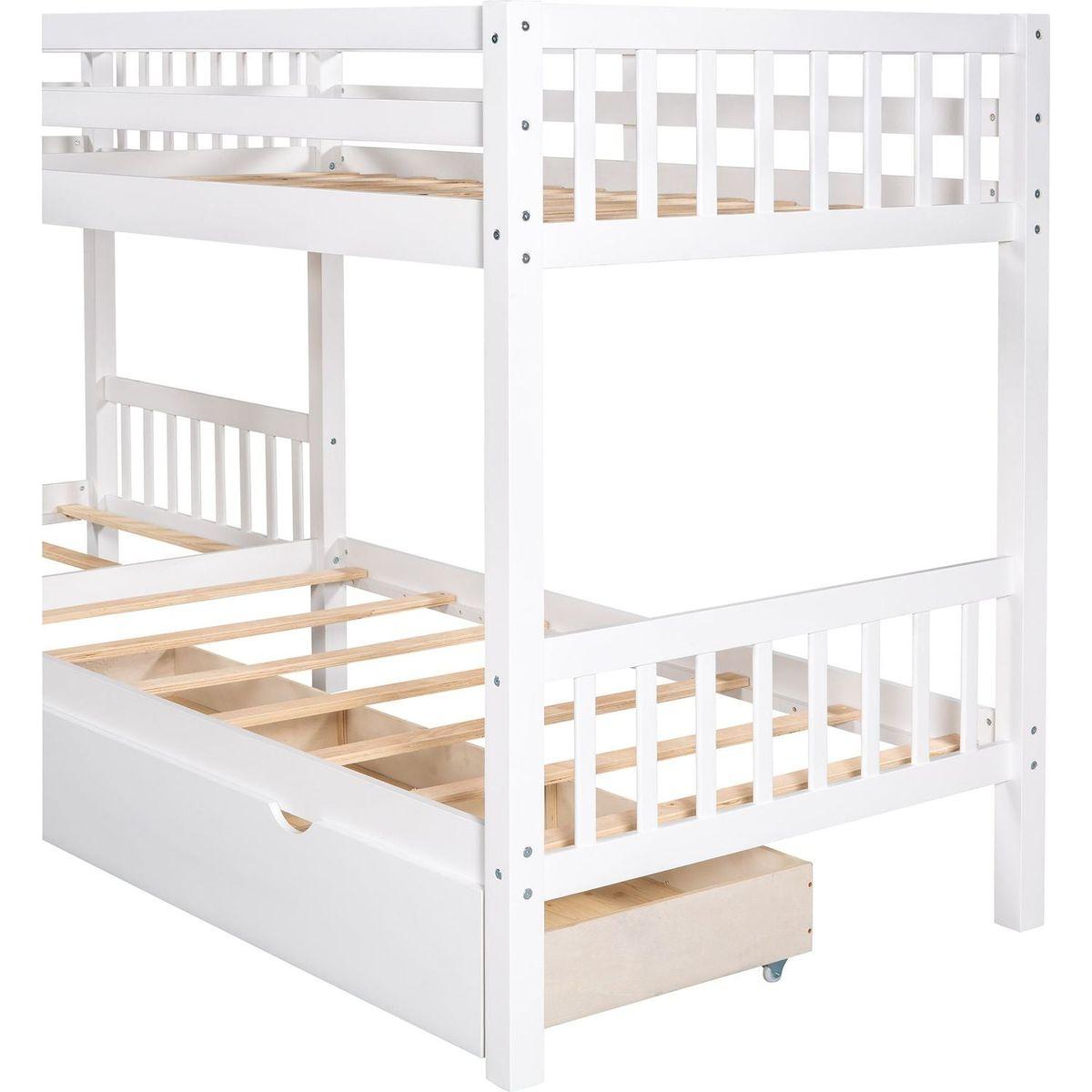 Twin L-Shaped Bunk bed with Drawers-Gray