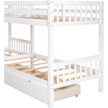 Twin L-Shaped Bunk bed with Drawers-Gray