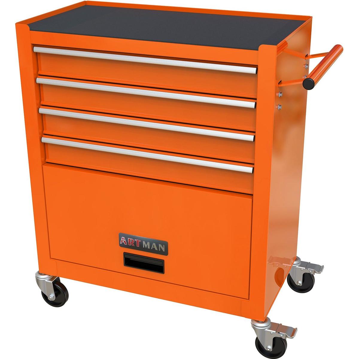 4 DRAWERS MULTIFUNCTIONAL TOOL CART WITH WHEELS-ORANGE