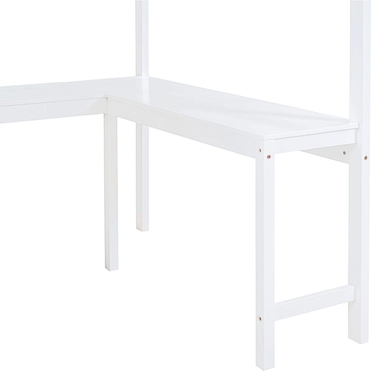 Full Size Loft Bed with Desk and Shelf - White