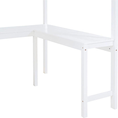 Full Size Loft Bed with Desk and Shelf - White